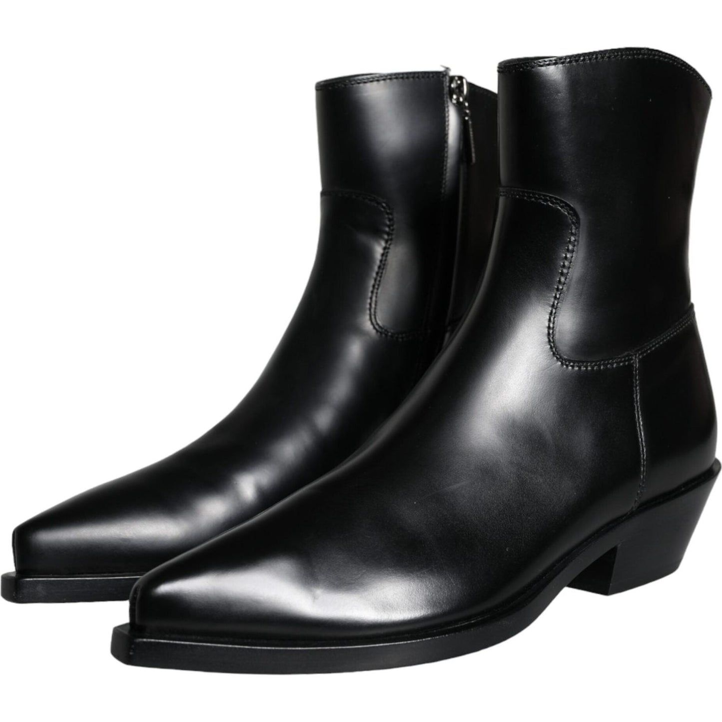 Dolce & Gabbana Black Leather Ankle Boots Booties Shoes LA11253-37