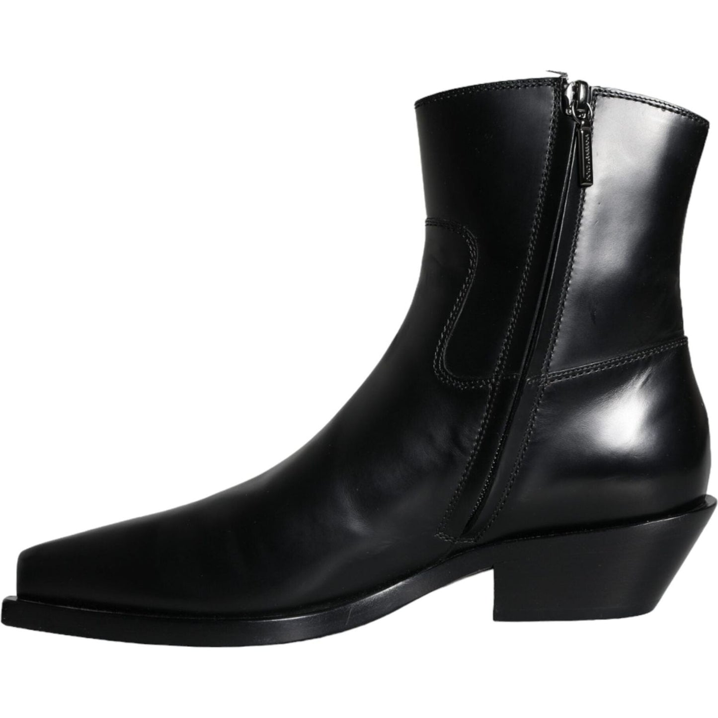 Dolce & Gabbana Black Leather Ankle Boots Booties Shoes LA11253-37