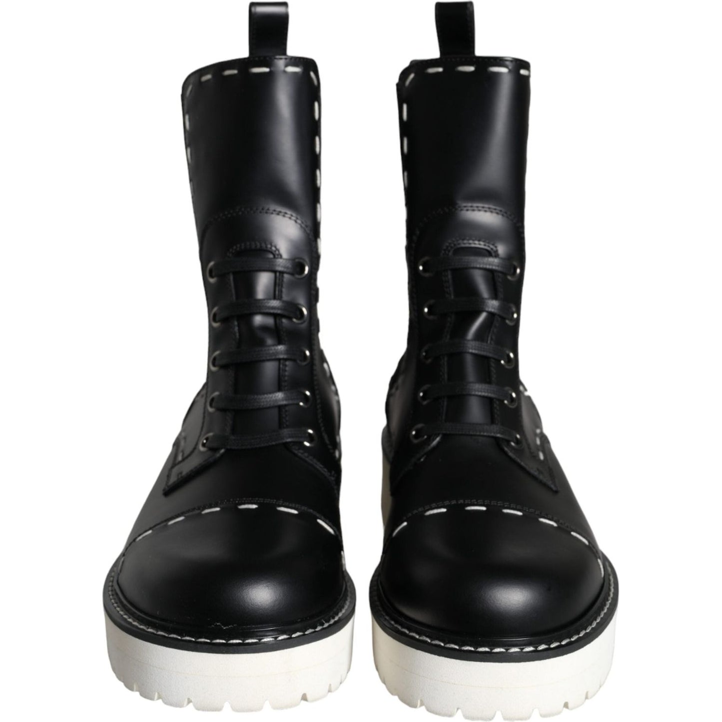 Dolce & Gabbana Black Leather Combat Mid Calf Boots Shoes LA11272-36