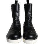 Dolce & Gabbana Black Leather Combat Mid Calf Boots Shoes LA11272-36