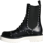 Dolce & Gabbana Black Leather Combat Mid Calf Boots Shoes LA11272-36