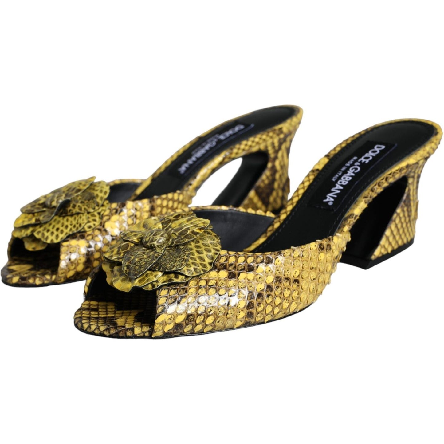 Dolce & Gabbana Yellow Leather Block Heels Slides Shoes LA11313-39