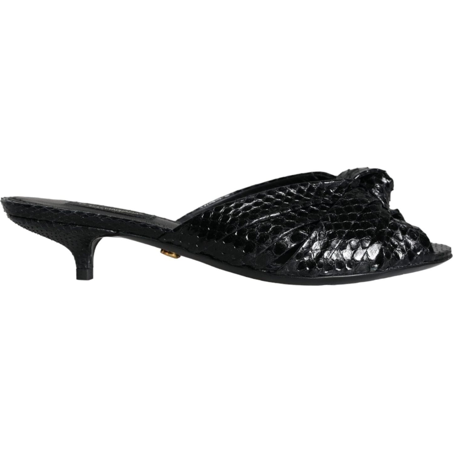 Dolce & Gabbana Black Leather Heels Slides Sandals Shoes LA11331-37