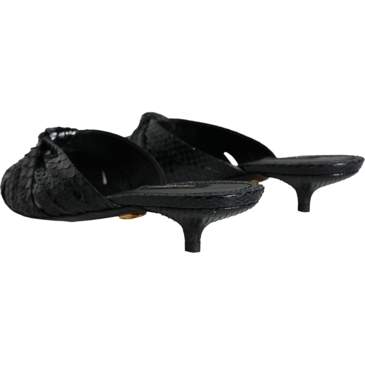Dolce & Gabbana Black Leather Heels Slides Sandals Shoes LA11331-37