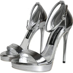 Dolce & Gabbana Silver KEIRA Heels Ankle Strap Sandals Shoes LA11347-38
