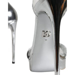 Dolce & Gabbana Silver KEIRA Heels Ankle Strap Sandals Shoes LA11347-38