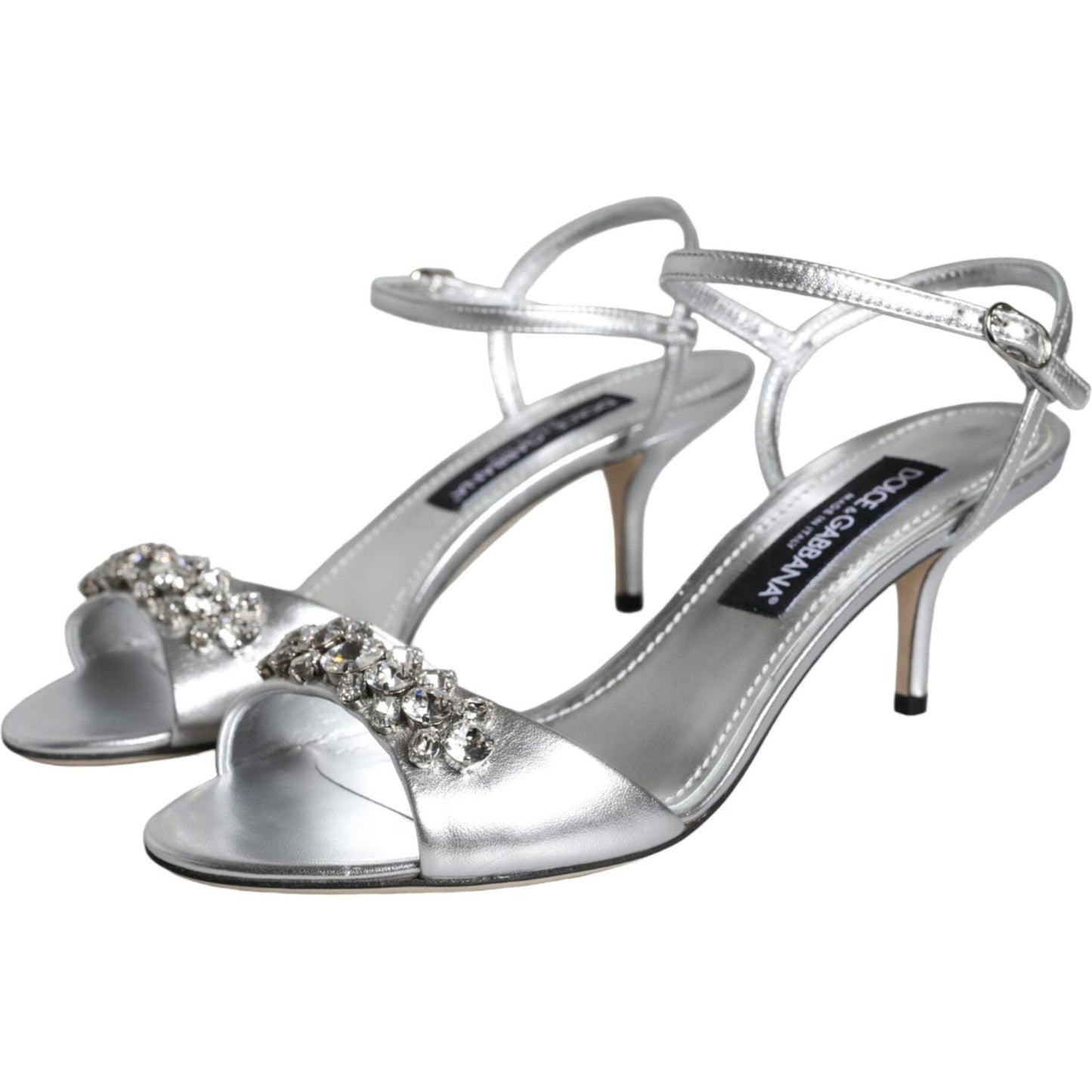 Dolce & Gabbana Silver Crystal AnkleStrap Keira Sandals Shoes LA11353-40