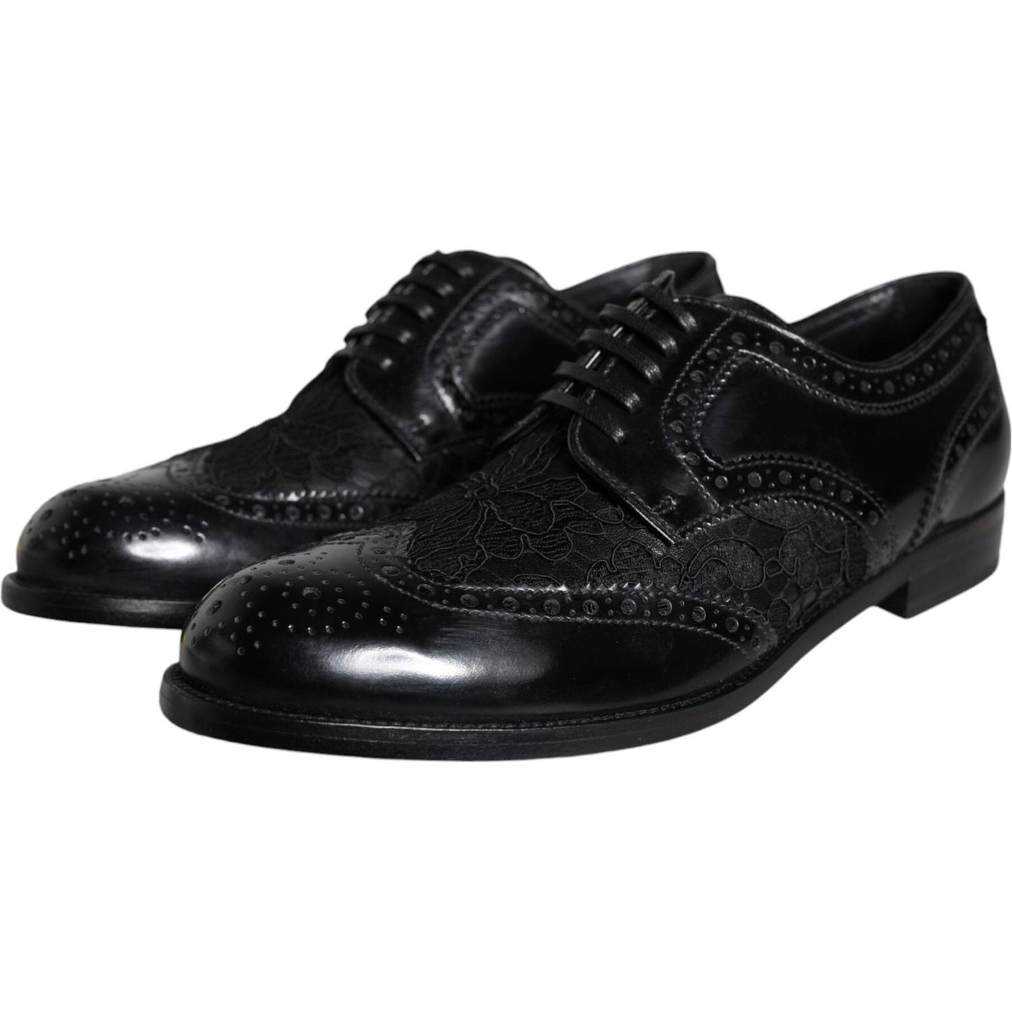 Dolce & Gabbana Black Leather Floral Lace Dress Formal Shoes LA11501-36