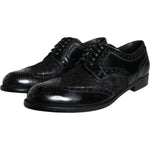 Dolce & Gabbana Black Leather Floral Lace Dress Formal Shoes LA11501-36