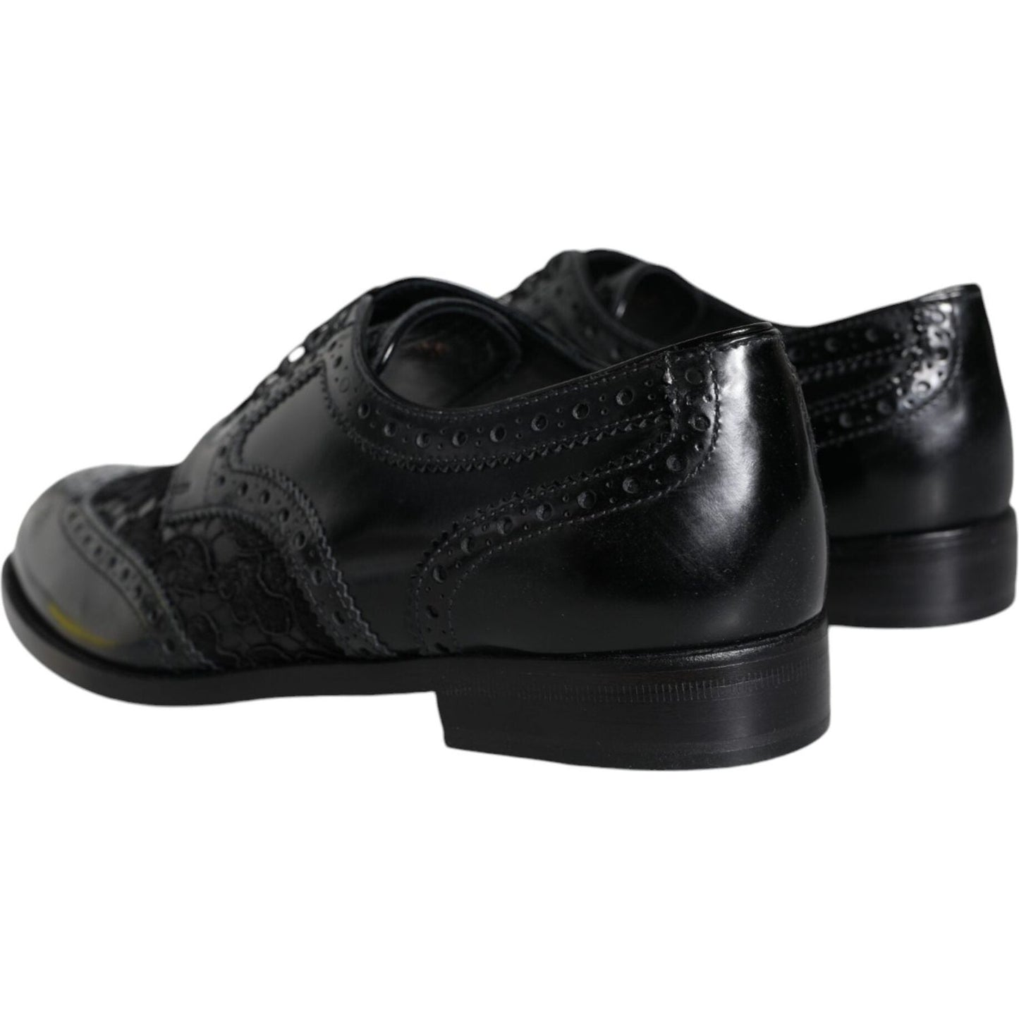 Dolce & Gabbana Black Leather Floral Lace Dress Formal Shoes LA11501-36