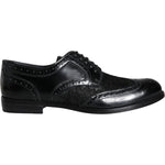 Dolce & Gabbana Black Leather Floral Lace Dress Formal Shoes LA11501-36