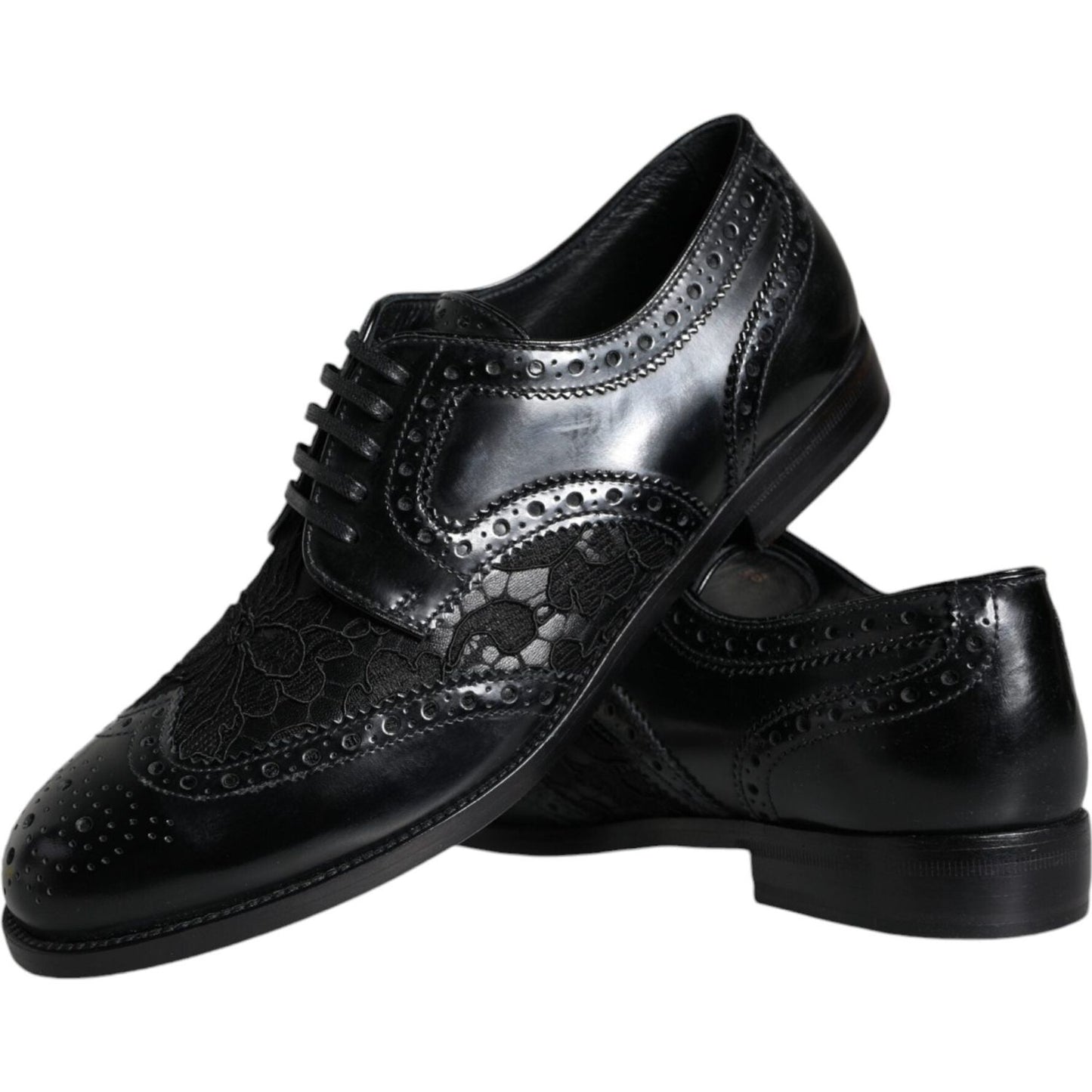 Dolce & Gabbana Black Leather Floral Lace Dress Formal Shoes LA11501-36