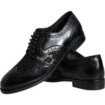 Dolce & Gabbana Black Leather Floral Lace Dress Formal Shoes LA11501-36