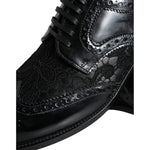 Dolce & Gabbana Black Leather Floral Lace Dress Formal Shoes LA11501-36