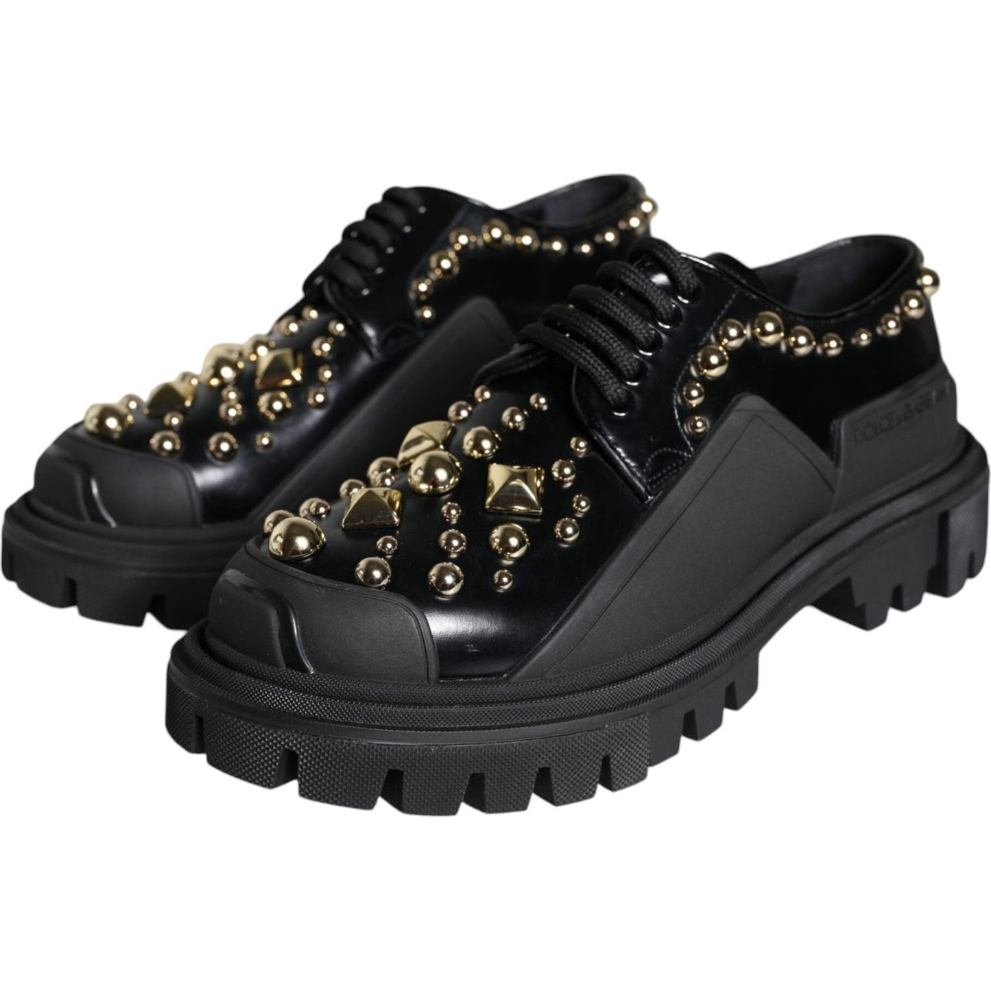 Dolce & Gabbana Black Leather Trekking Derby Embellished Shoes LA11517-35.5
