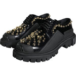 Dolce & Gabbana Black Leather Trekking Derby Embellished Shoes LA11517-35.5