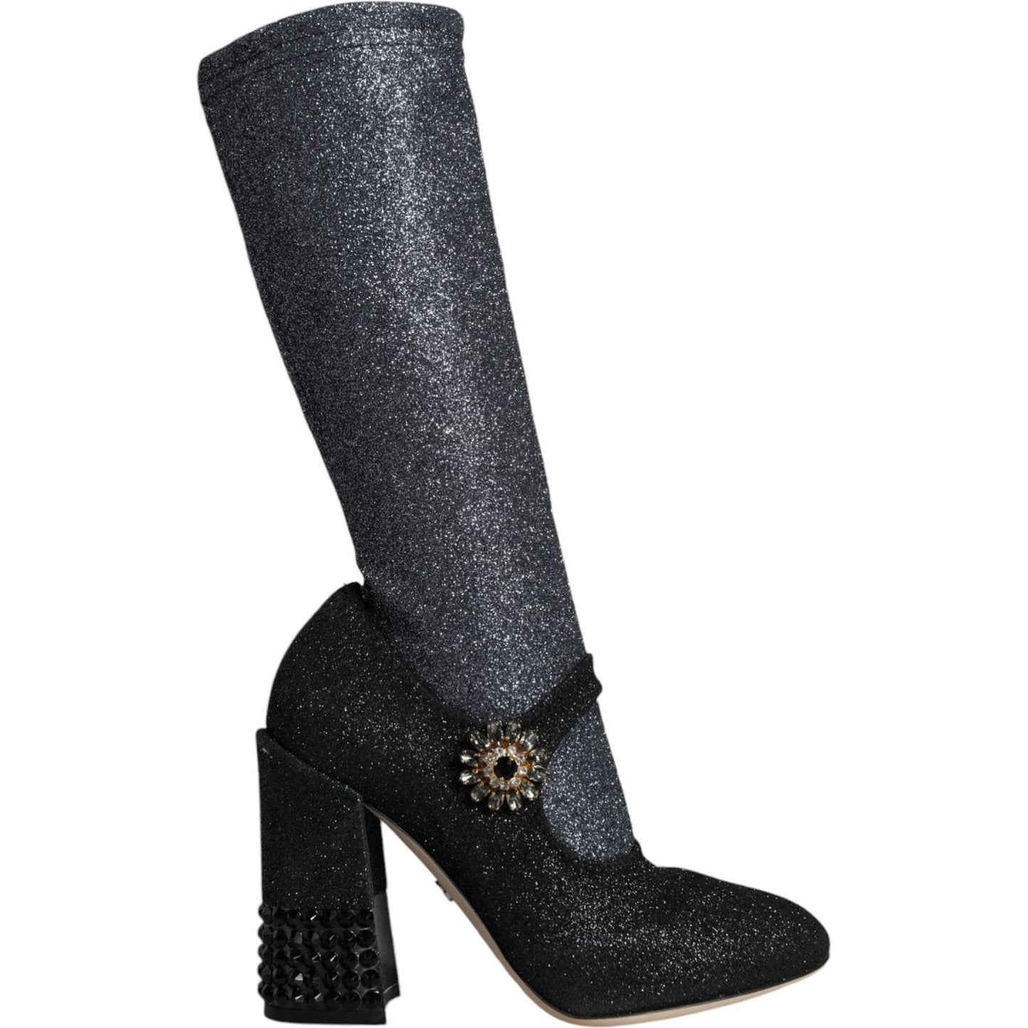 Dolce & Gabbana Black Crystal Mary Janes Booties Shoes LA11476-36