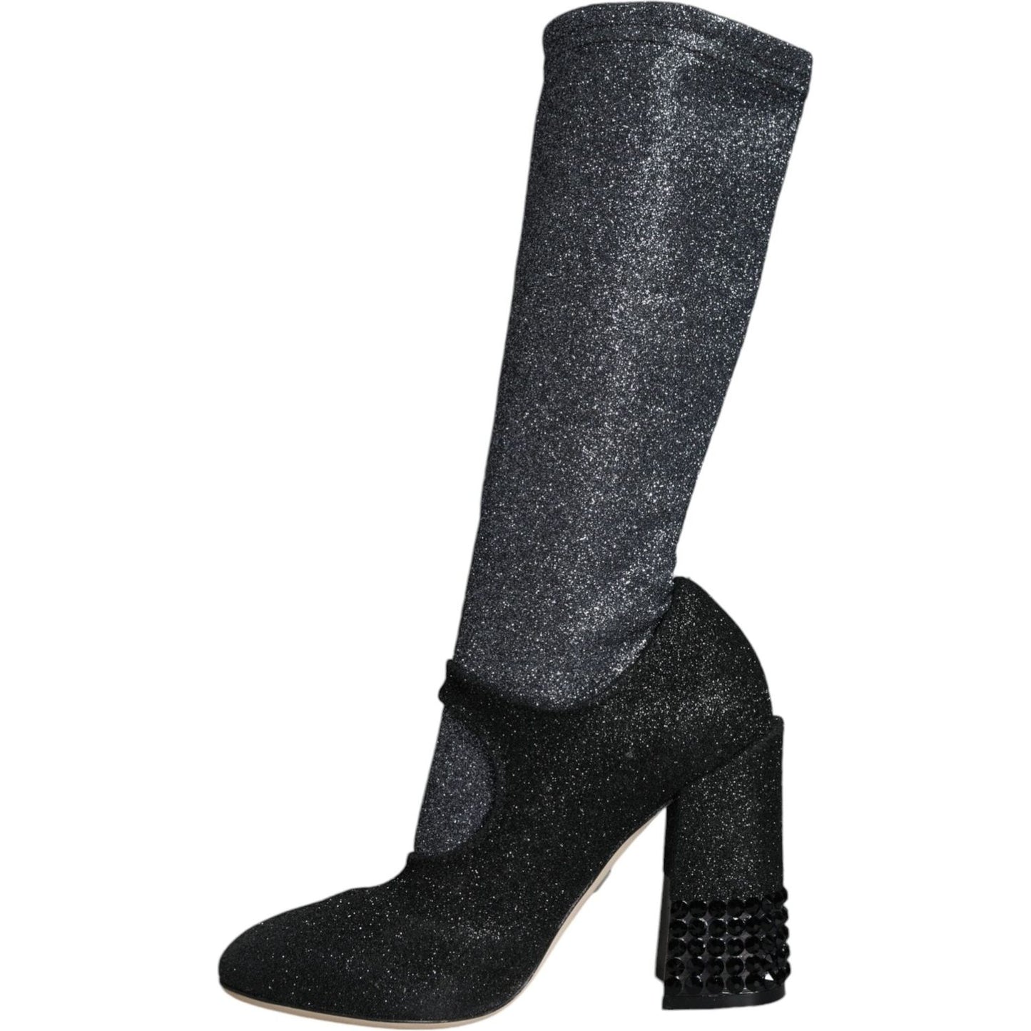 Dolce & Gabbana Black Crystal Mary Janes Booties Shoes LA11476-36