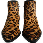 Dolce & Gabbana Brown Leopard Calf Fur Ankle Boots Shoes LA11515-35.5