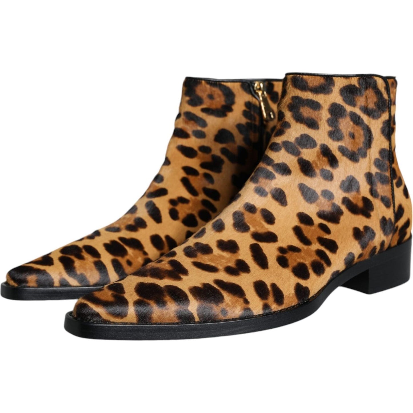 Dolce & Gabbana Brown Leopard Calf Fur Ankle Boots Shoes LA11515-35.5