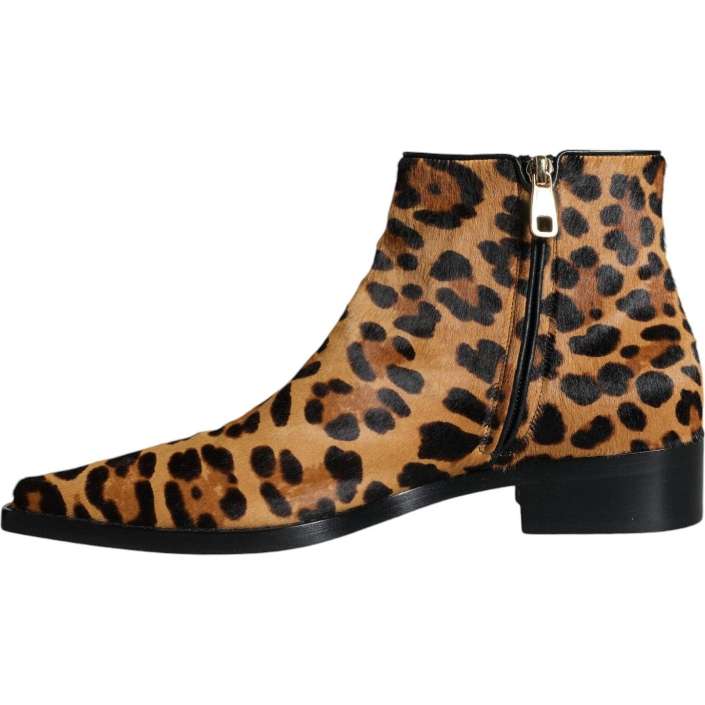 Dolce & Gabbana Brown Leopard Calf Fur Ankle Boots Shoes LA11515-35.5