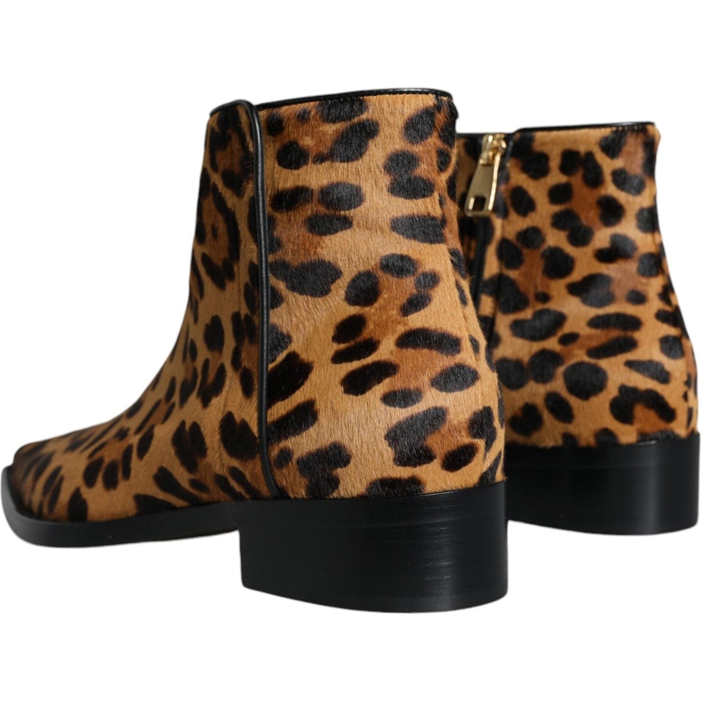 Dolce & Gabbana Brown Leopard Calf Fur Ankle Boots Shoes LA11515-35.5