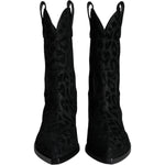 Dolce & Gabbana Black Gray Leopard Cowboy Boots Shoes LA11525-35