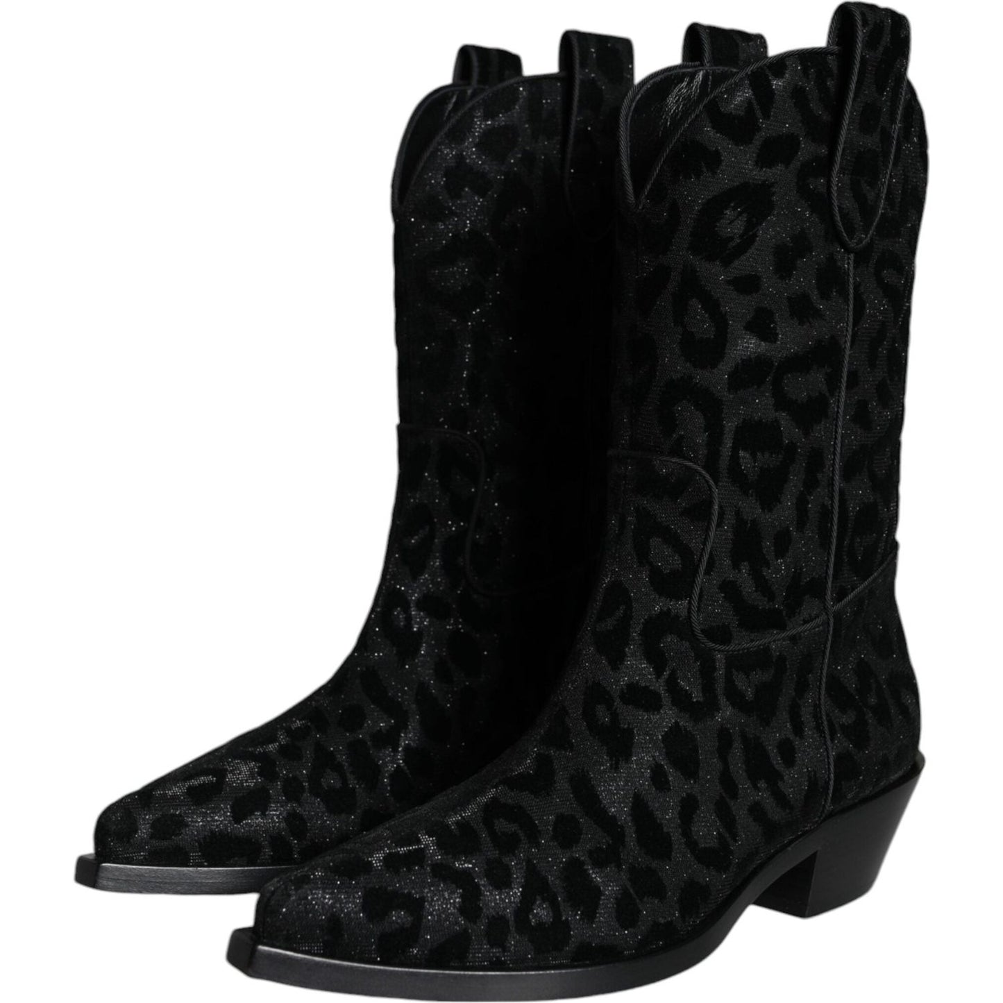 Dolce & Gabbana Black Gray Leopard Cowboy Boots Shoes LA11525-35