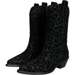 Dolce & Gabbana Black Gray Leopard Cowboy Boots Shoes LA11525-35