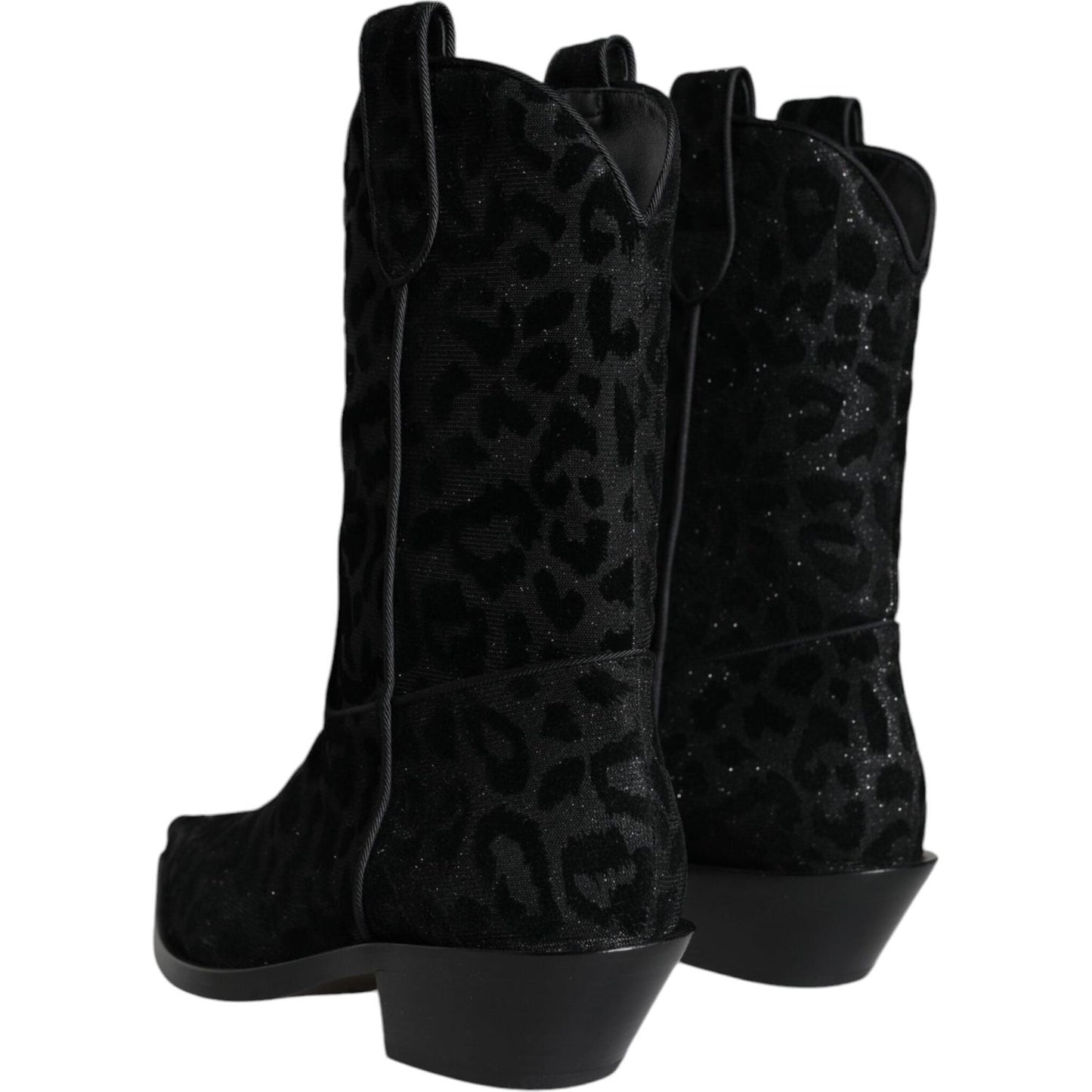 Dolce & Gabbana Black Gray Leopard Cowboy Boots Shoes LA11525-35