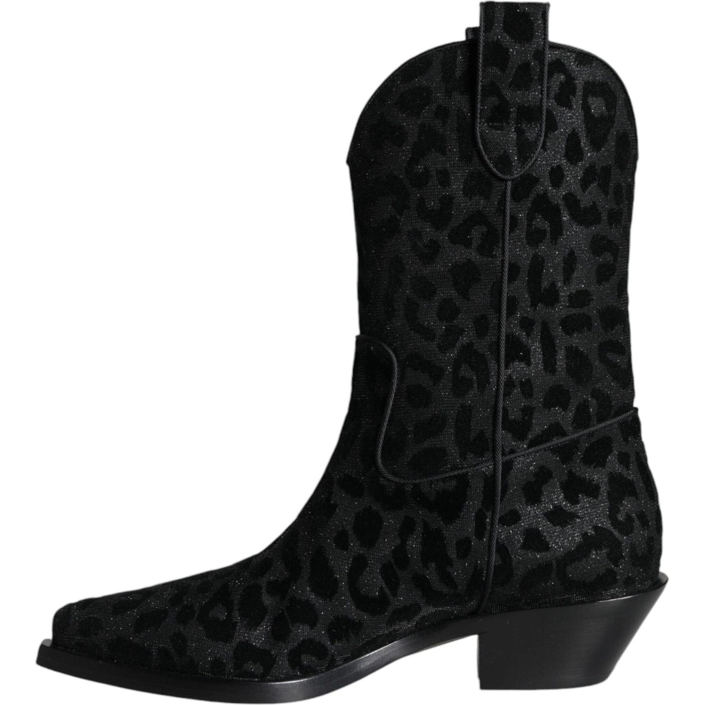 Dolce & Gabbana Black Gray Leopard Cowboy Boots Shoes LA11525-35