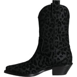 Dolce & Gabbana Black Gray Leopard Cowboy Boots Shoes LA11525-35