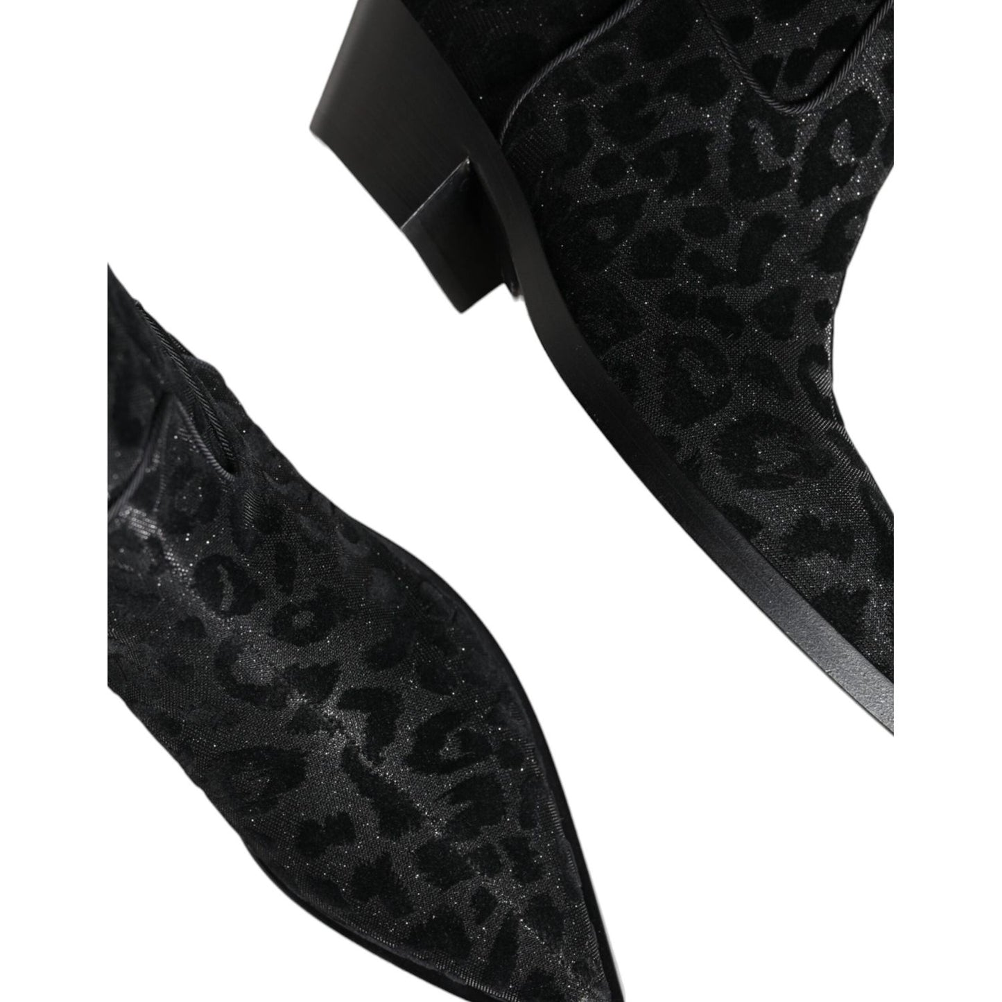 Dolce & Gabbana Black Gray Leopard Cowboy Boots Shoes LA11525-35