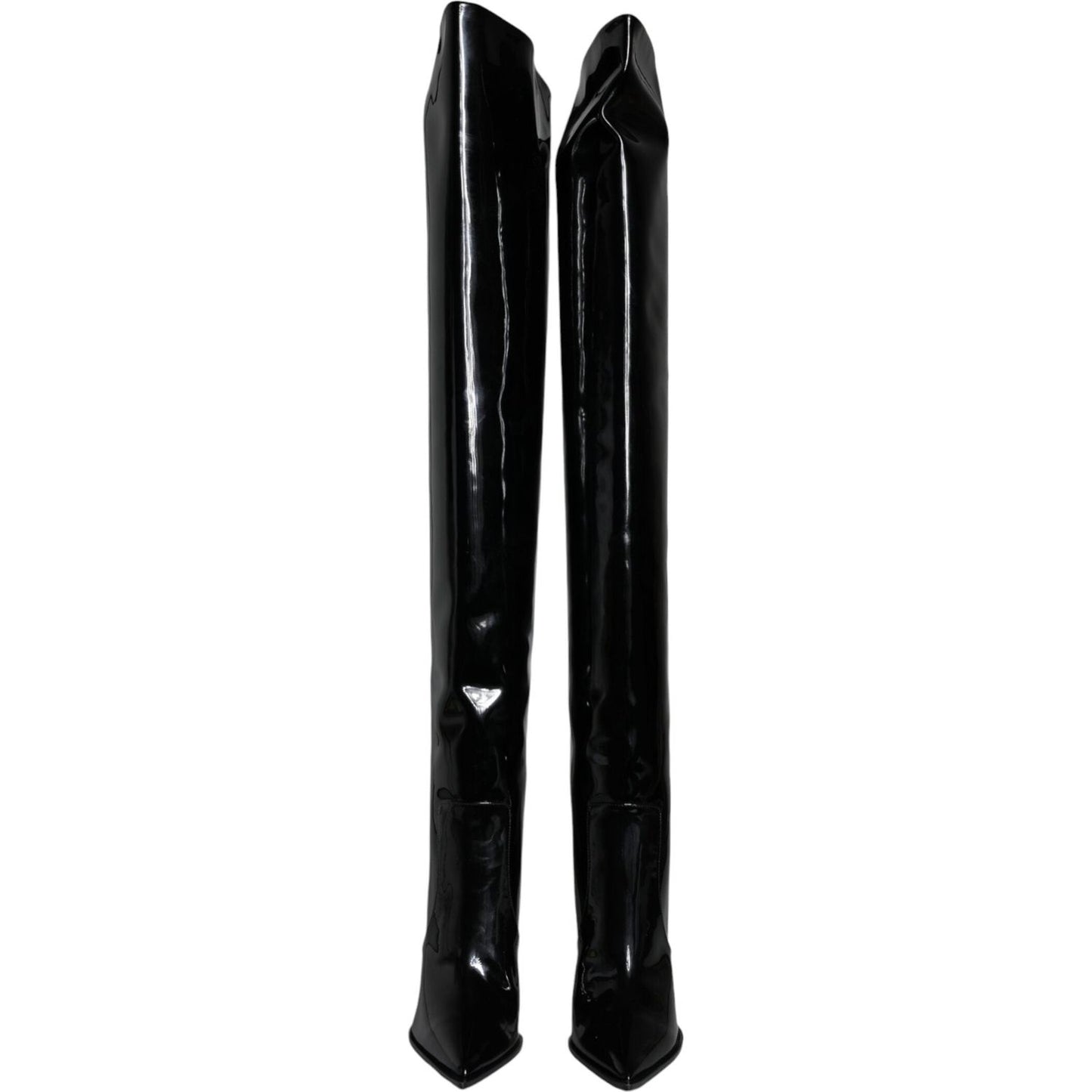 Dolce & Gabbana Black Patent Leather Knee High Boots Shoes LA11527-36.5