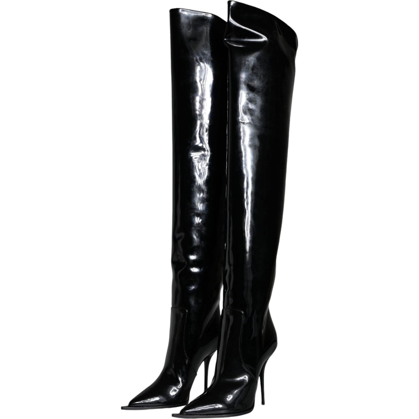 Dolce & Gabbana Black Patent Leather Knee High Boots Shoes LA11527-36.5