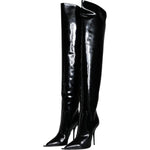 Dolce & Gabbana Black Patent Leather Knee High Boots Shoes LA11527-36.5