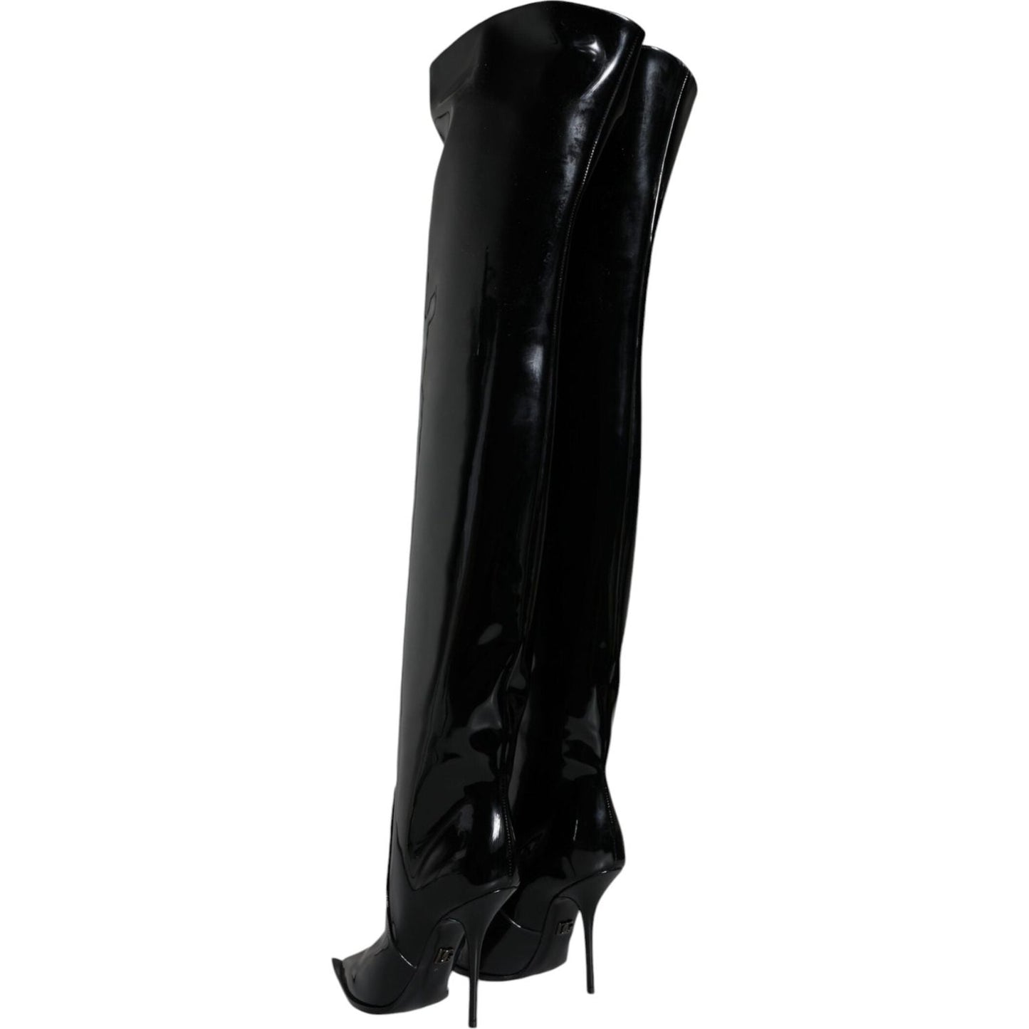 Dolce & Gabbana Black Patent Leather Knee High Boots Shoes LA11527-36.5