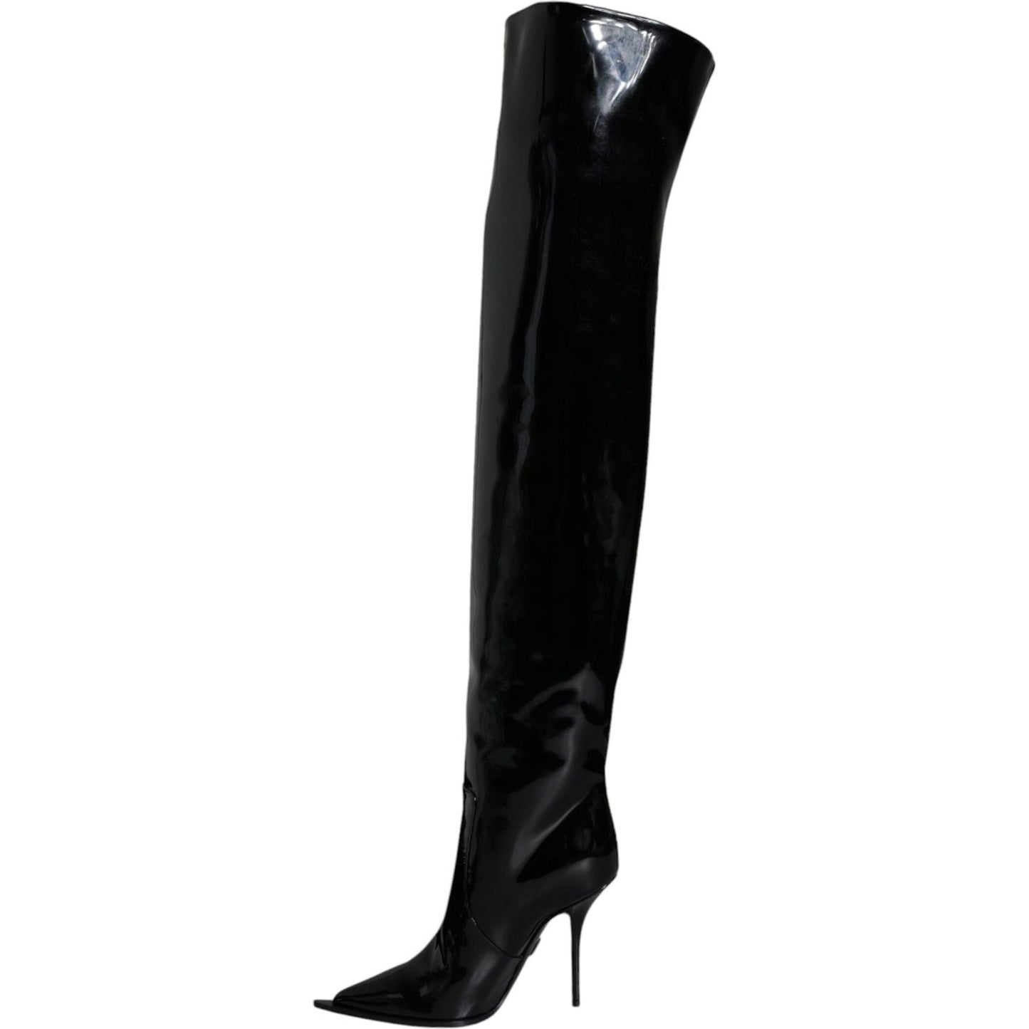Dolce & Gabbana Black Patent Leather Knee High Boots Shoes LA11527-36.5