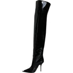Dolce & Gabbana Black Patent Leather Knee High Boots Shoes LA11527-36.5