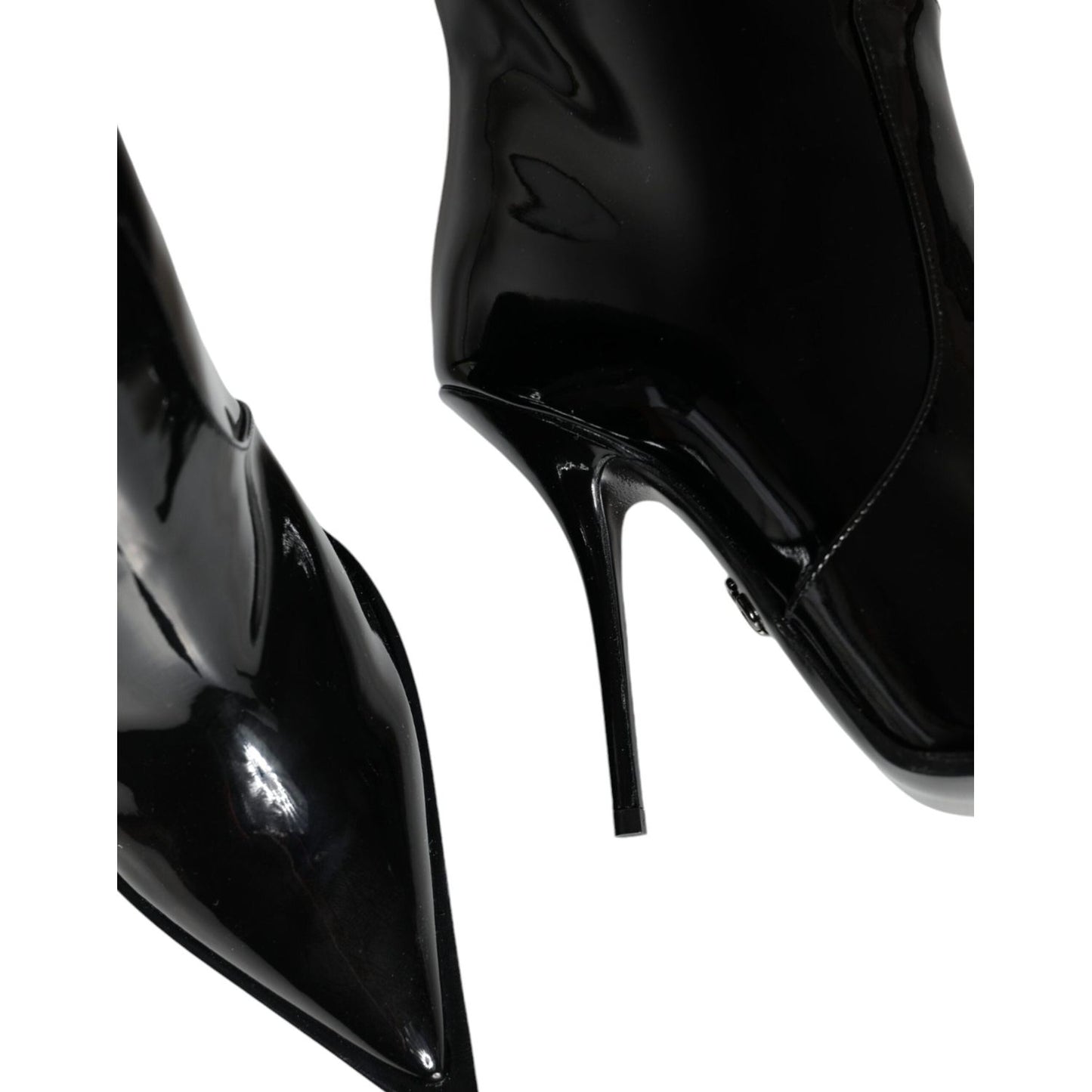 Dolce & Gabbana Black Patent Leather Knee High Boots Shoes LA11527-36.5