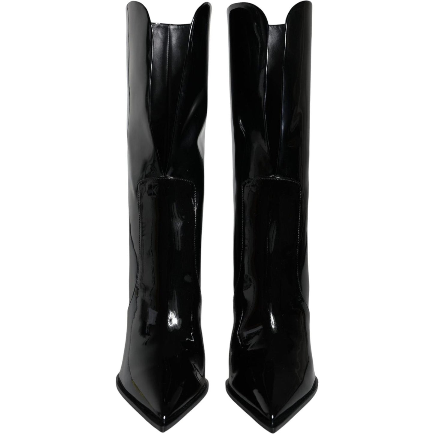 Dolce & Gabbana Black Patent Leather Mid Calf Boots Shoes LA11545-40