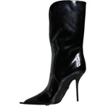 Dolce & Gabbana Black Patent Leather Mid Calf Boots Shoes LA11545-40