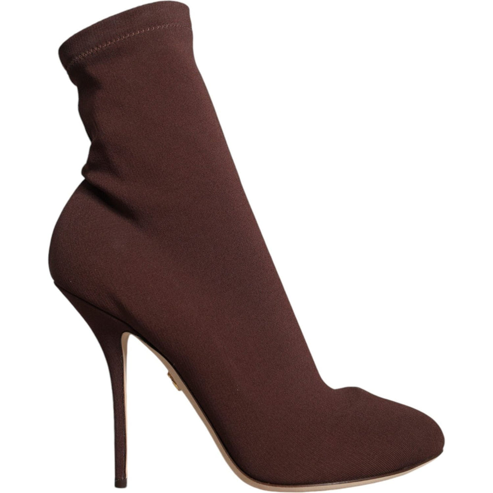 Dolce & Gabbana Brown Stiletto Heels Socks Ankle Boots Shoes LA11619-39