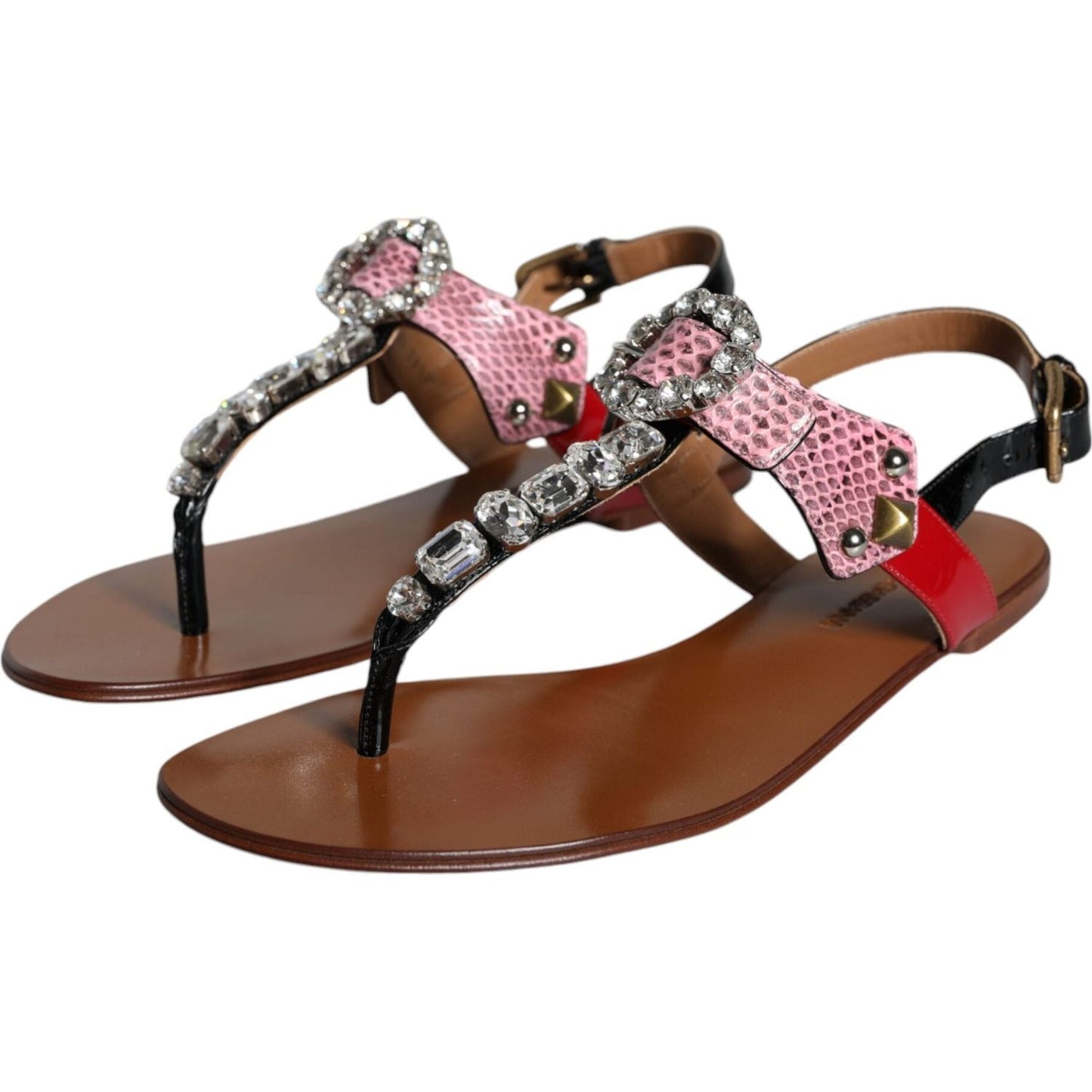 Dolce & Gabbana Multicolor Crystal Sandals Flip Flops Shoes LA11376-38.5