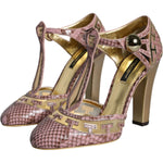 Dolce & Gabbana Pink Gold Leather Pumps T-strap Sandals Shoes LA11377-37