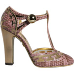 Dolce & Gabbana Pink Gold Leather Pumps T-strap Sandals Shoes LA11377-37