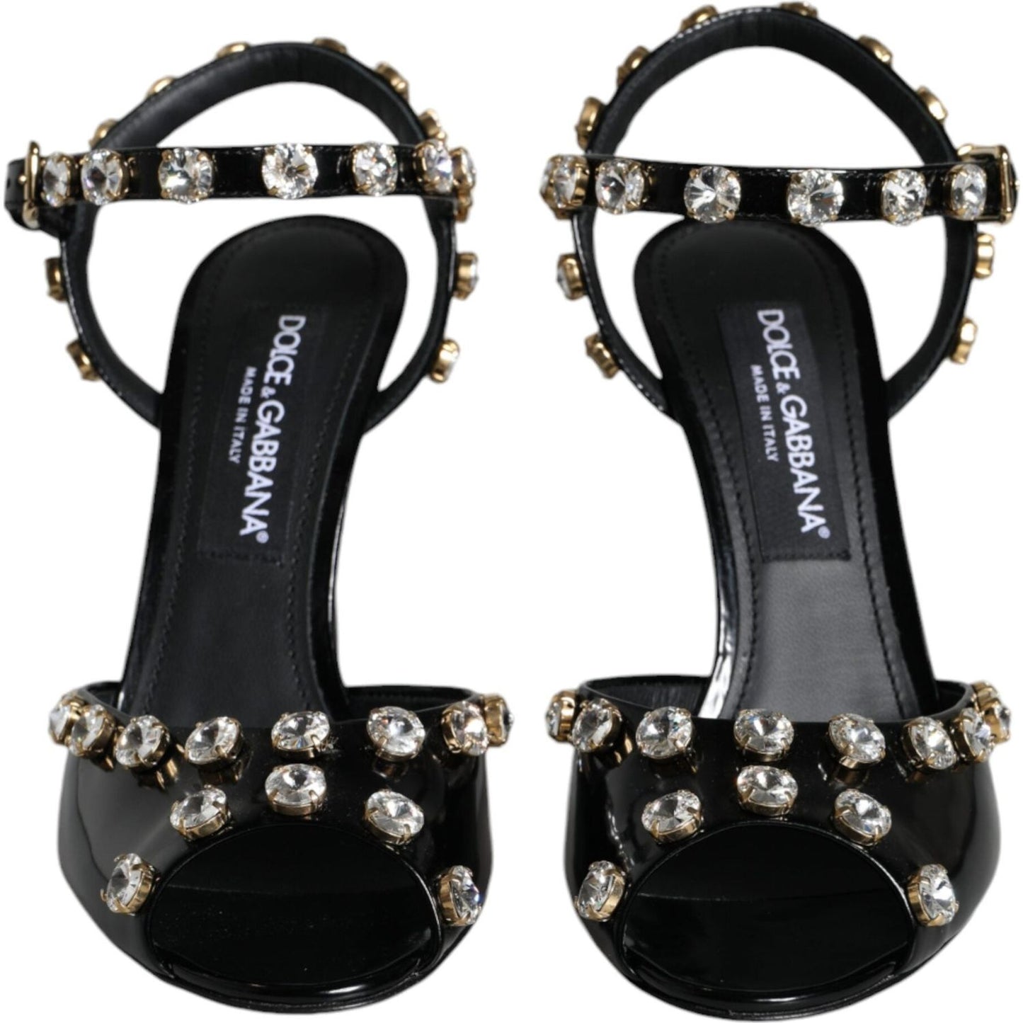 Dolce & Gabbana Black Leather Crystal Ankle Strap Sandals Shoes LA11395-39