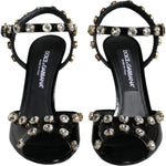 Dolce & Gabbana Black Leather Crystal Ankle Strap Sandals Shoes LA11395-39