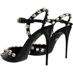 Dolce & Gabbana Black Leather Crystal Ankle Strap Sandals Shoes LA11395-39