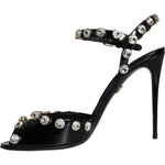 Dolce & Gabbana Black Leather Crystal Ankle Strap Sandals Shoes LA11395-39